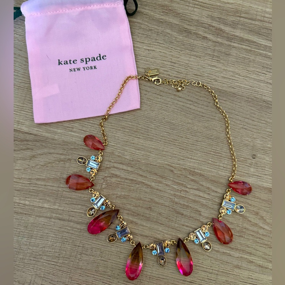 kate spade Gold Necklace with Pink and Orange Teardrop Stones